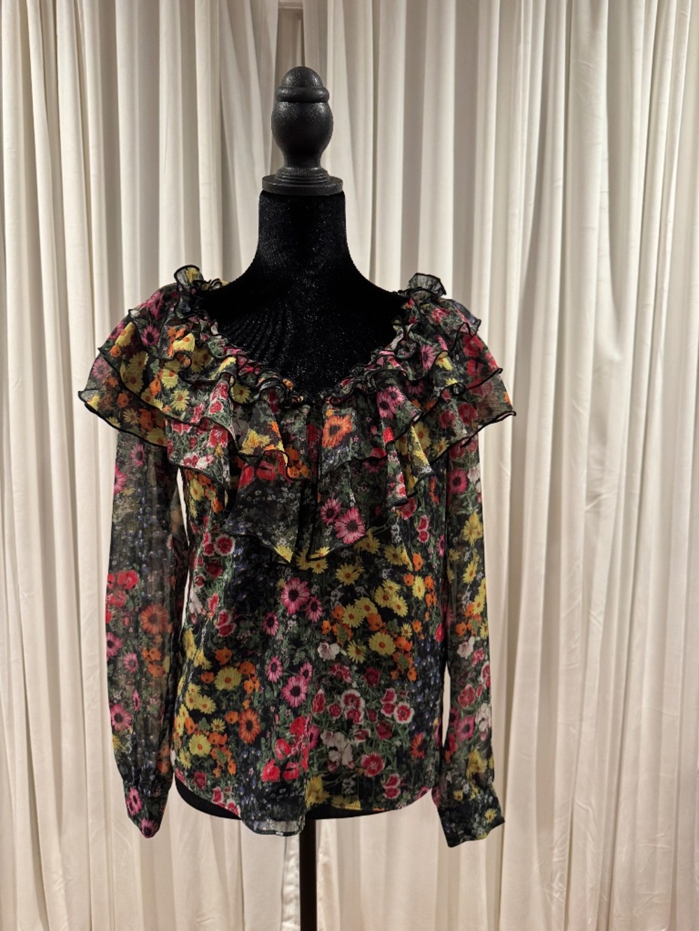 Ted Baker Amell Black floral frilled V neck Blouse